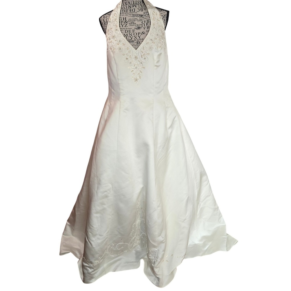 Davids‎ Bridal Ivory Halter Wedding Dress Beaded A-Line 18W NEW without Tag!